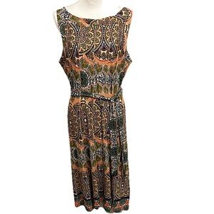 VOIR VOIR Womens Sleeveless Aztec MIDI Dress Size 18 Stretch Tie Waist Pullover